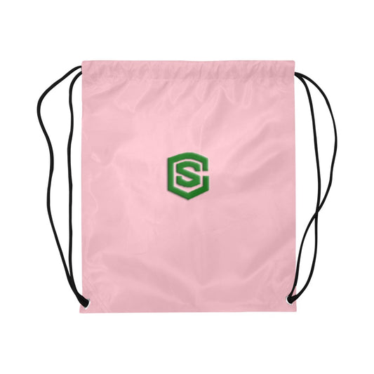 Pink Drawstring Bags Large With Green Logo Drawstring Bags (Model 1604) (Large)