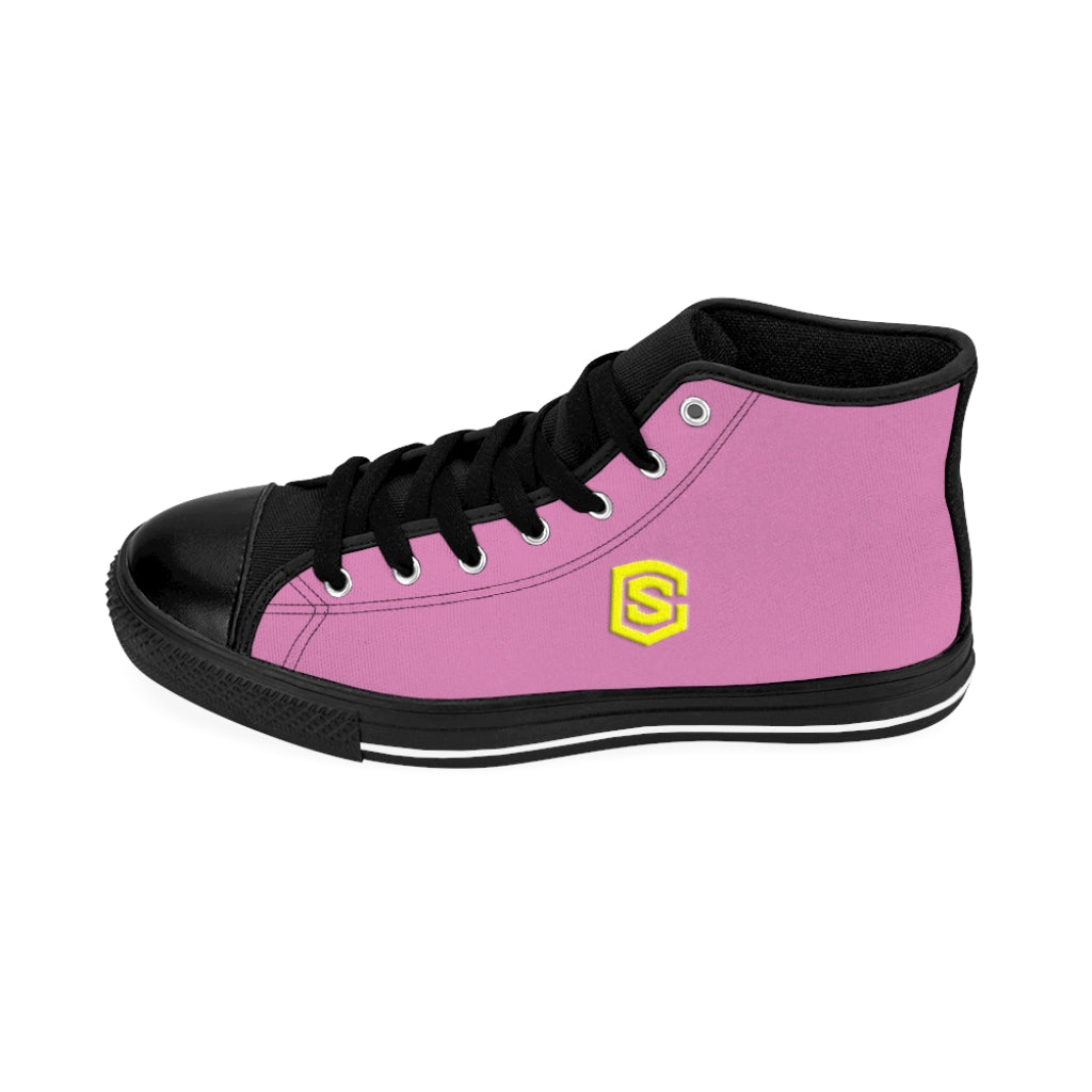 pink Men's High-top Sneakers - yellow logo