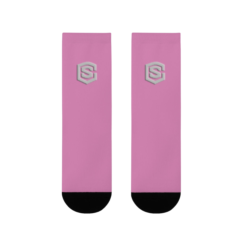 pink Sublimation Crew Socks (EU) Silver Logo