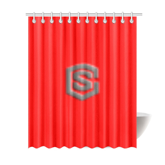 Red Shower Curtain 69"x84" with Gray Logo Shower Curtain 69"x84"