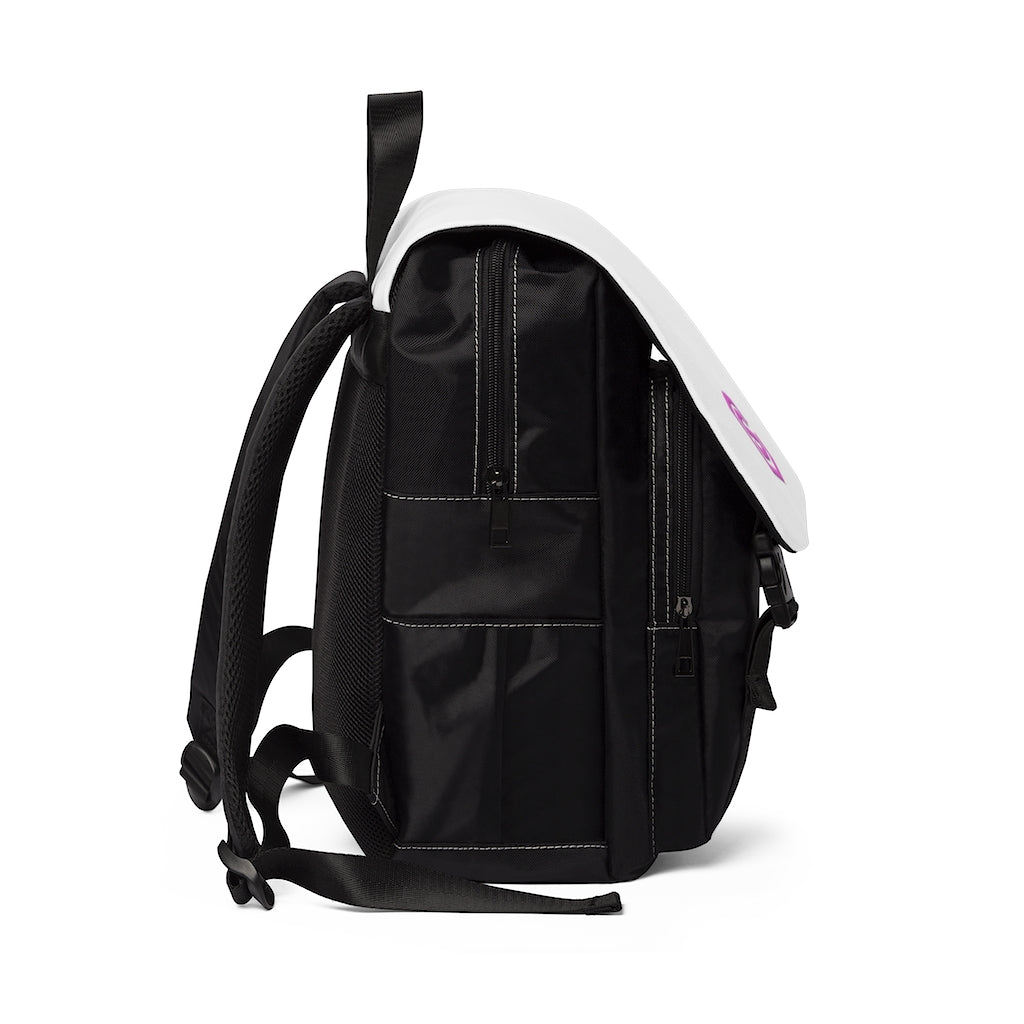 White Unisex Casual Shoulder Backpack Pink logo