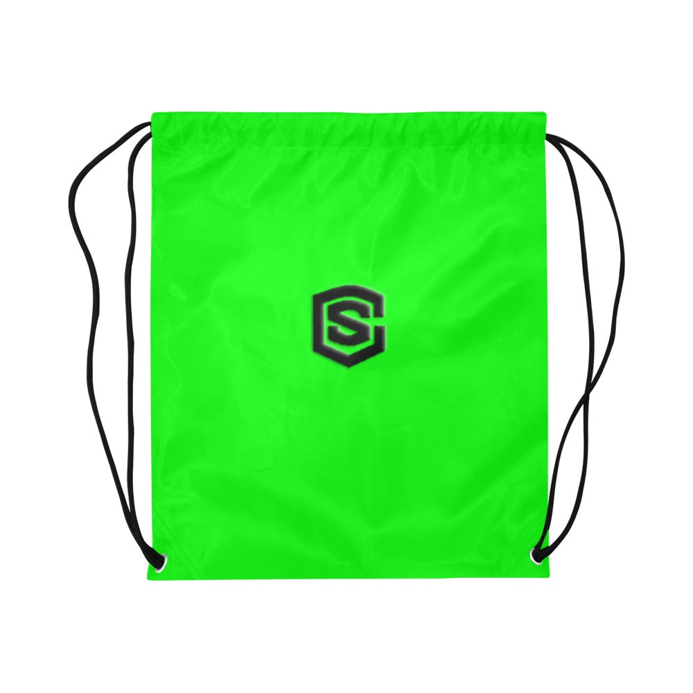Green Drawstring Bags Large With Black Logo Drawstring Bags (Model 1604) (Large)