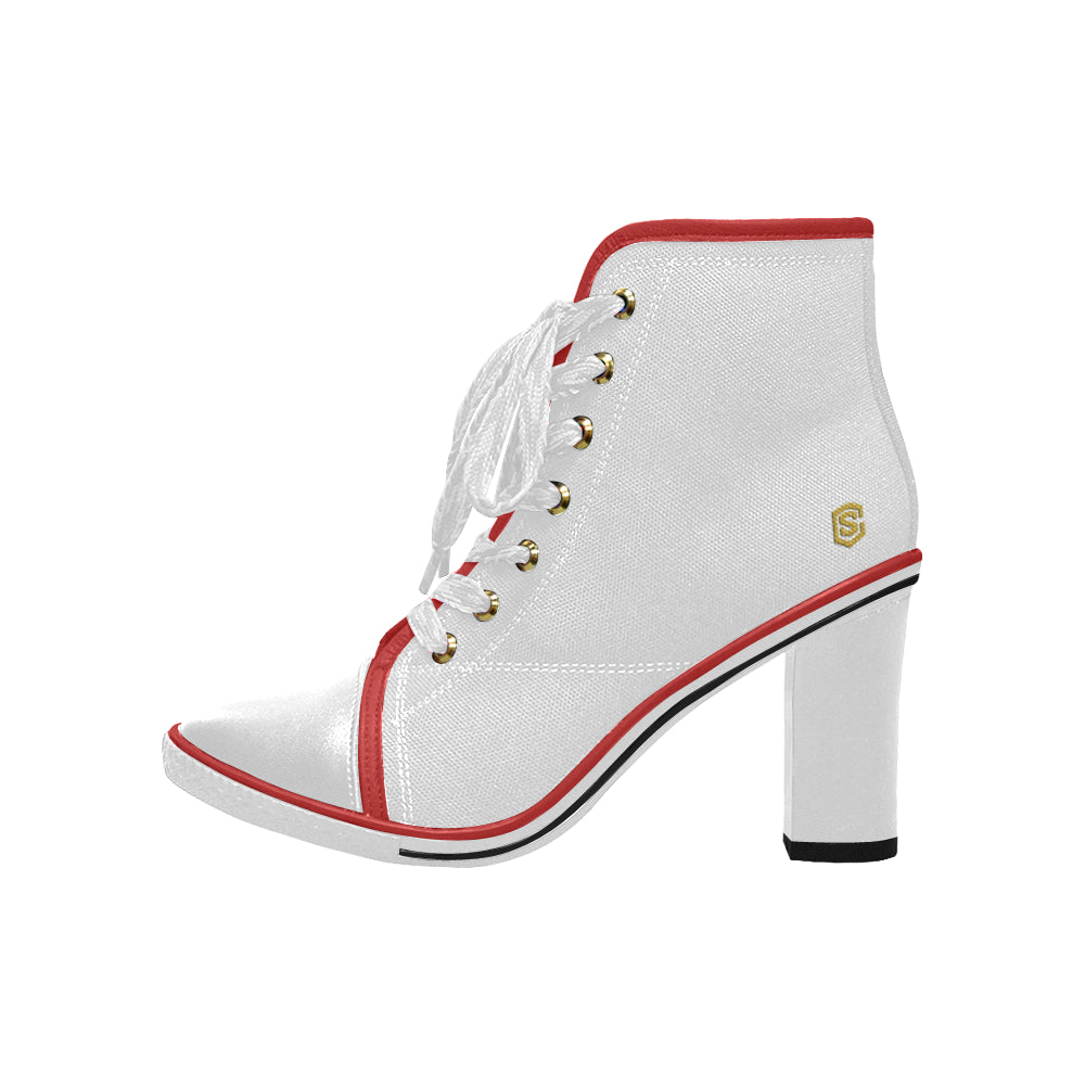 gold logo Women's Lace Up Chunky Heel Ankle Booties (Model 054)