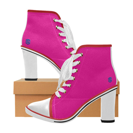 blue logo Women's Lace Up Chunky Heel Ankle Booties (Model 054)