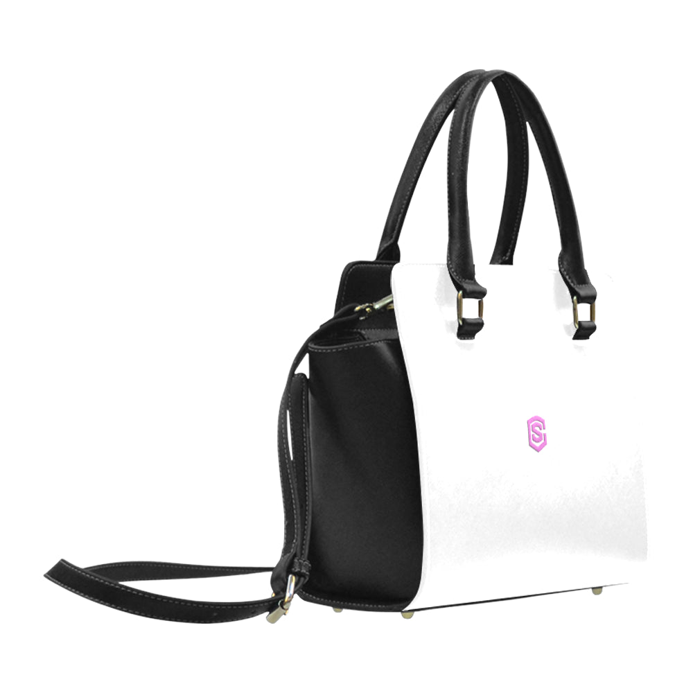 WHITE CLASSIC SHOULDER HANDBAG pink logo Classic Shoulder Handbag (Model 1653)