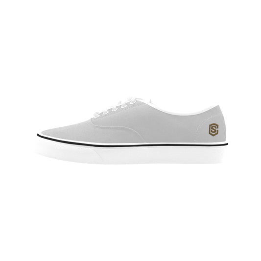 brown logo Classic Women's Canvas Low Top Shoes (Model E001-4)