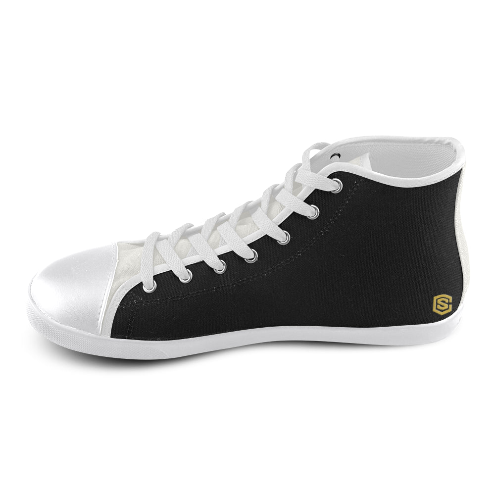 WHITE CANVAS KID SHOES gold logo High Top Canvas Kid's Shoes (Model 002)