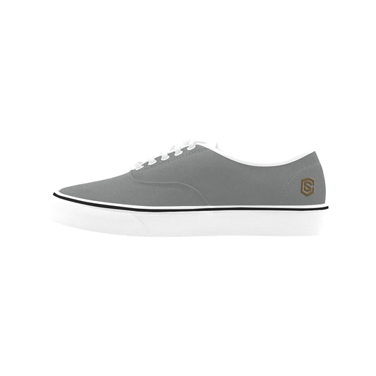 brown logo Classic Women's Canvas Low Top Shoes (Model E001-4)