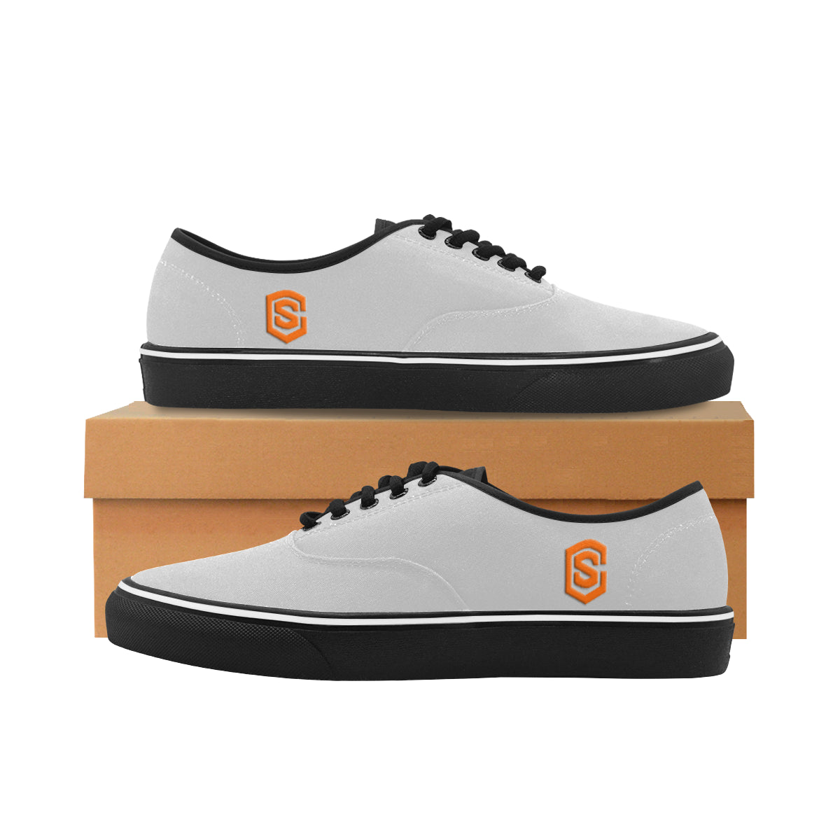 orange logo Classic Men's Canvas Low Top Shoes/Large (Model E001-4)