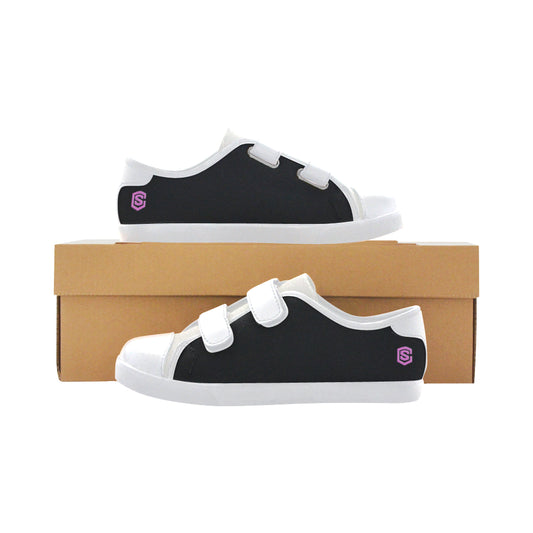 BLACK CANVAS KID SHOESpink logo Velcro Canvas Kid's Shoes (Model 008)