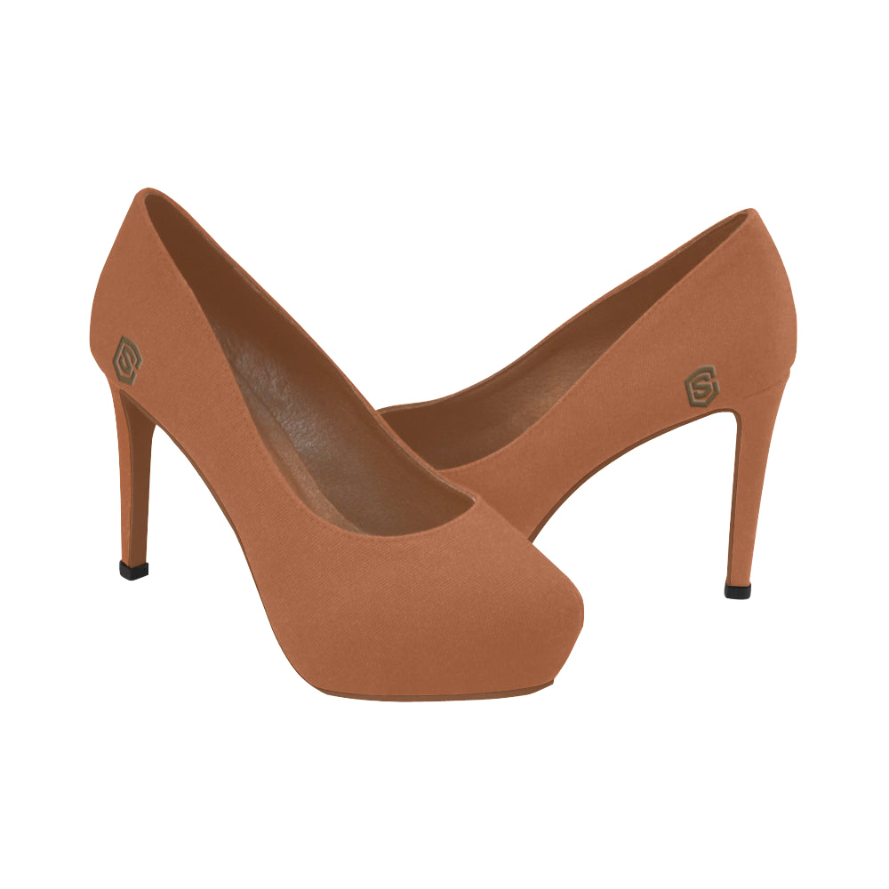 BROWN Women's High Heels brown logo Women's High Heels (Model 044)