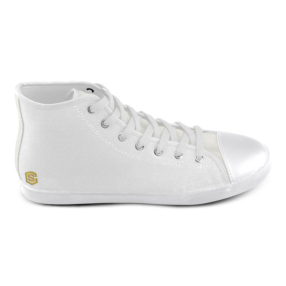 GRAY CANVAS KID SHOES gold logo High Top Canvas Kid's Shoes (Model 002)