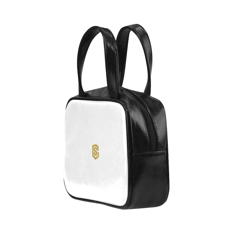 WHITE LEATHER TOP HANDLE HANDBAG gold logo Leather Top Handle Handbag (Model 1662)