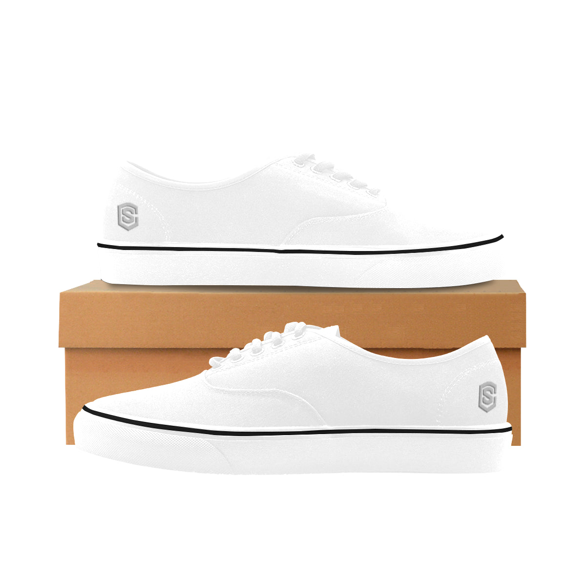 silver logo Classic Women's Canvas Low Top Shoes (Model E001-4)