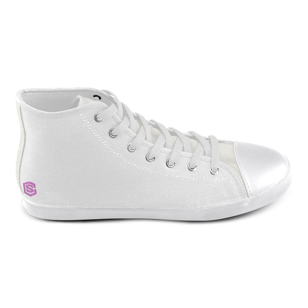 GRAY CANVAS KID SHOES pink logo High Top Canvas Kid's Shoes (Model 002)