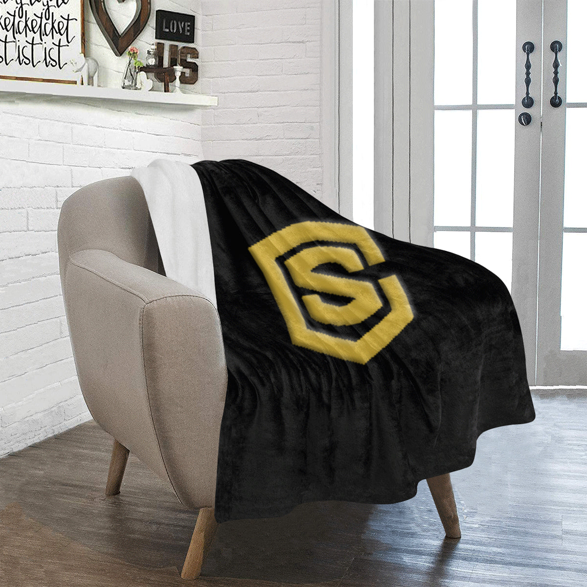 Black Ultra-Soft Micro Fleece Blanket with Gold Logo Ultra-Soft Micro Fleece Blanket 30"x40"