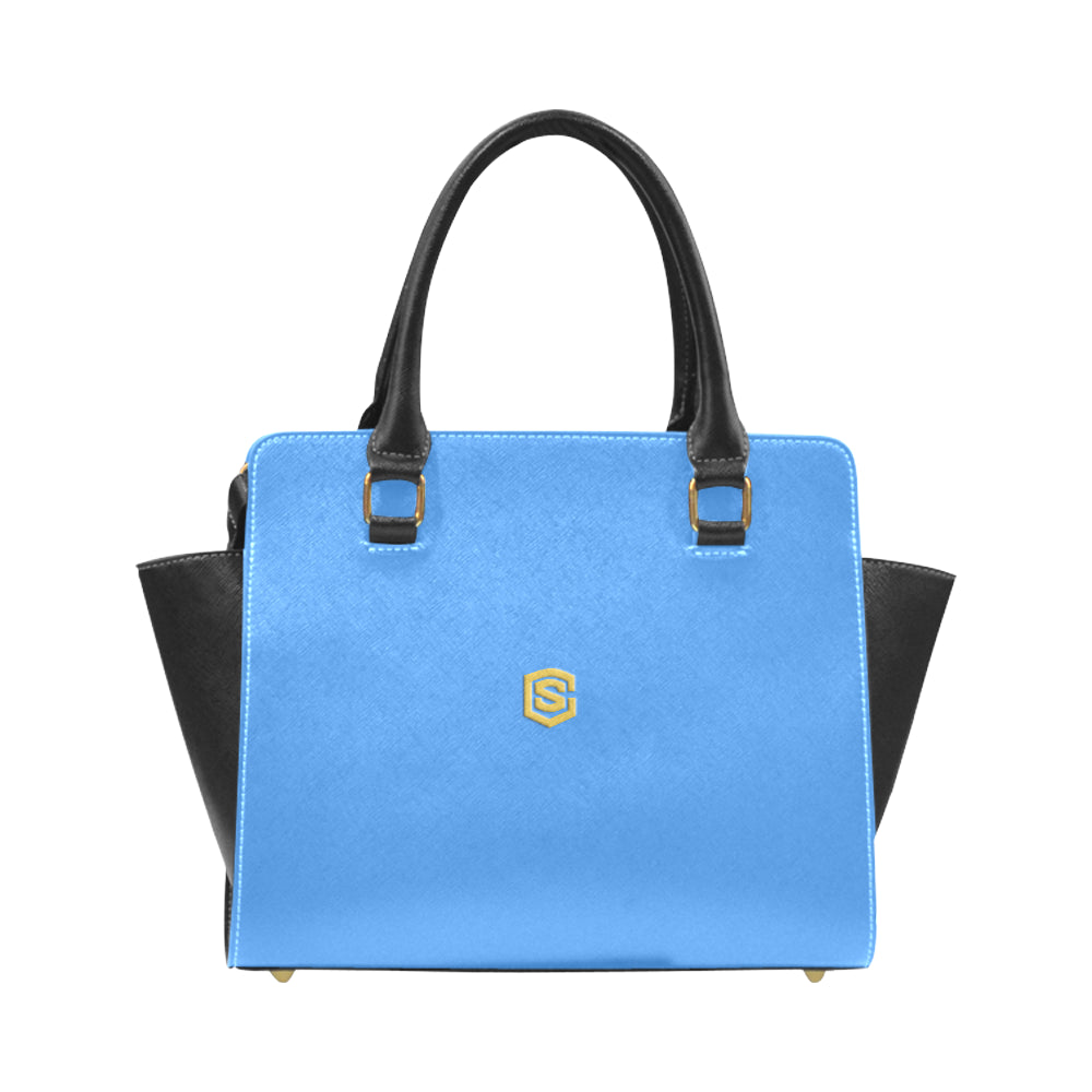 BLUE RIVET SHOULDER HANDBAG gold logo Rivet Shoulder Handbag (Model 1645)