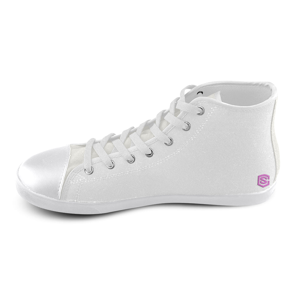 GRAY CANVAS KID SHOES pink logo High Top Canvas Kid's Shoes (Model 002)