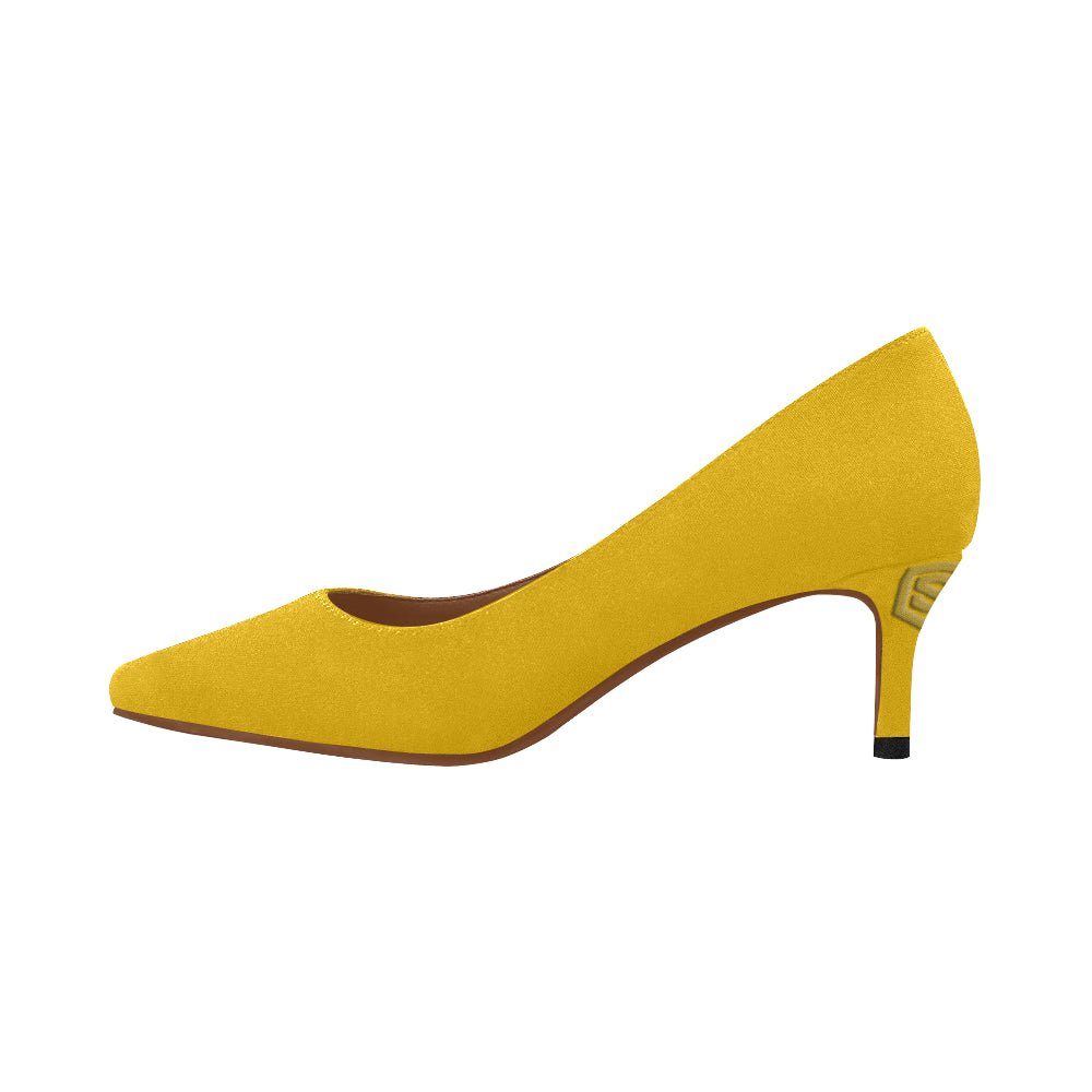 ORANGE Women's Pointed Toe Low Heel Pumps gold logo Women's Pointed Toe Low Heel Pumps (Model 053)