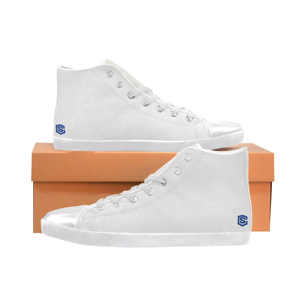 GRAY CANVAS KID SHOES blue logo High Top Canvas Kid's Shoes (Model 002)