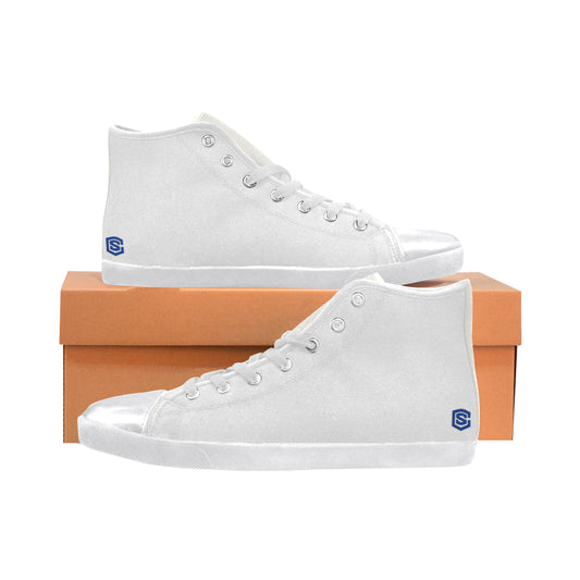 GRAY CANVAS KID SHOES blue logo High Top Canvas Kid's Shoes (Model 002)