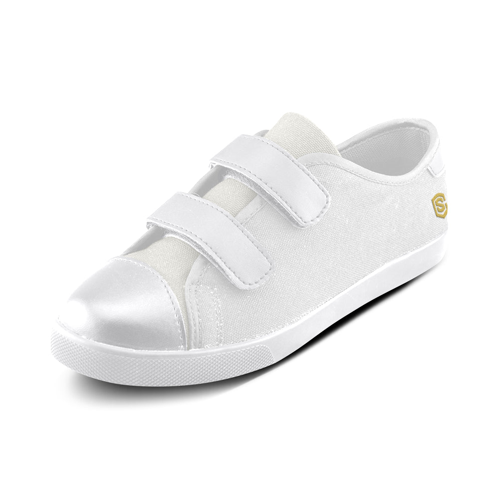 GRAY CANVAS KID SHOES gold logo Velcro Canvas Kid's Shoes (Model 008)