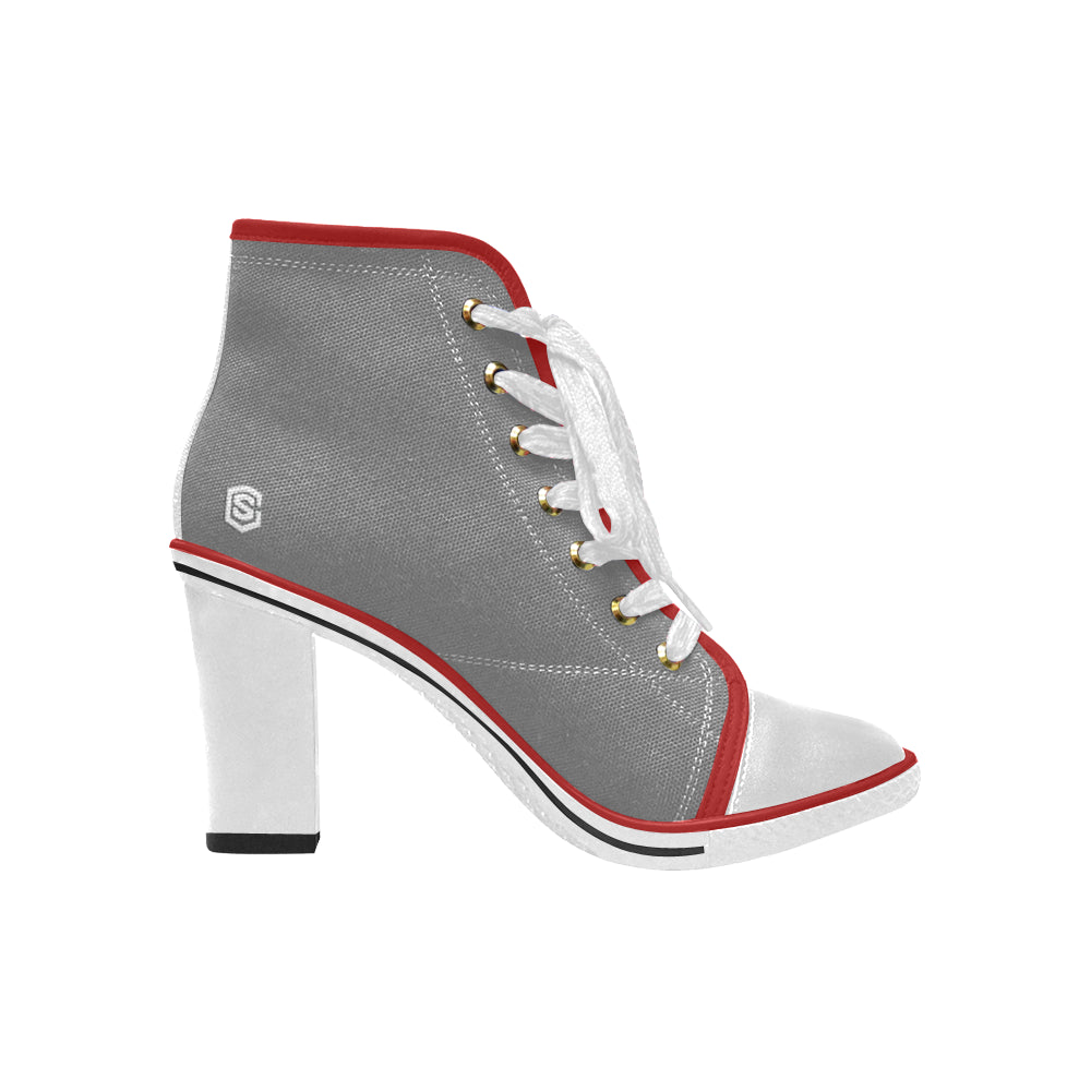 white logo Women's Lace Up Chunky Heel Ankle Booties (Model 054)