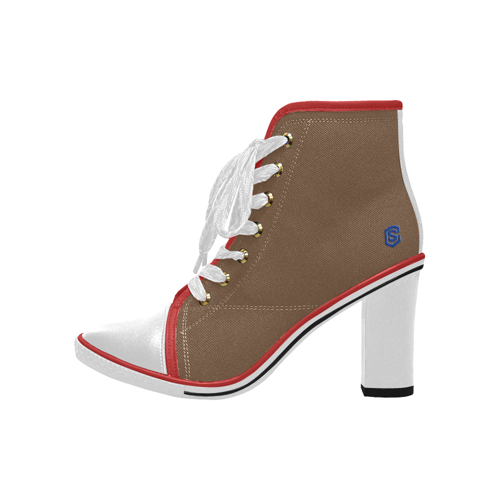 blue logo Women's Lace Up Chunky Heel Ankle Booties (Model 054)