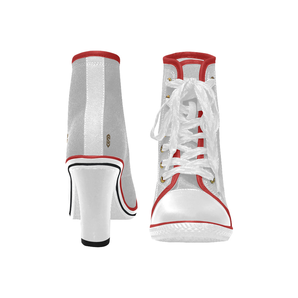 brown logo Women's Lace Up Chunky Heel Ankle Booties (Model 054)