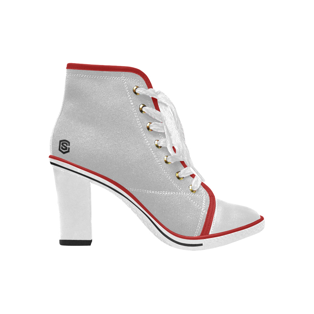 black logo Women's Lace Up Chunky Heel Ankle Booties (Model 054)