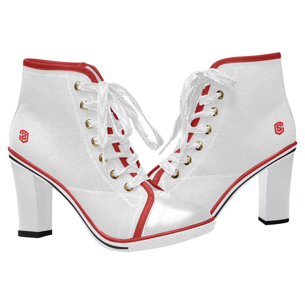 red logo Women's Lace Up Chunky Heel Ankle Booties (Model 054)