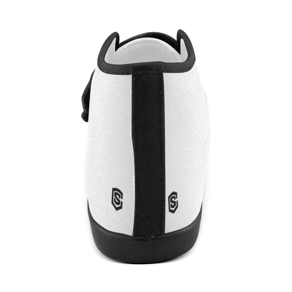 GRAY CANVAS KID SHOES black logo Velcro High Top Canvas Kid's Shoes (Model 015)