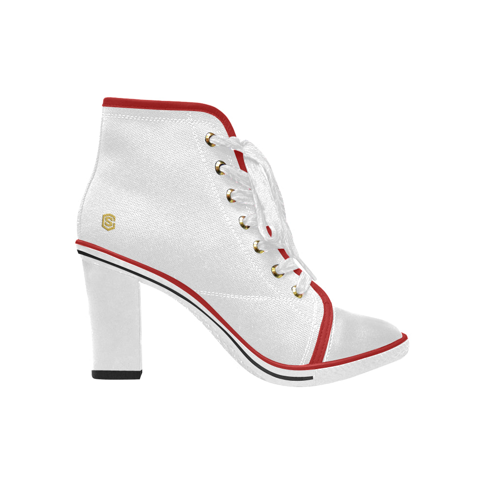 gold logo Women's Lace Up Chunky Heel Ankle Booties (Model 054)