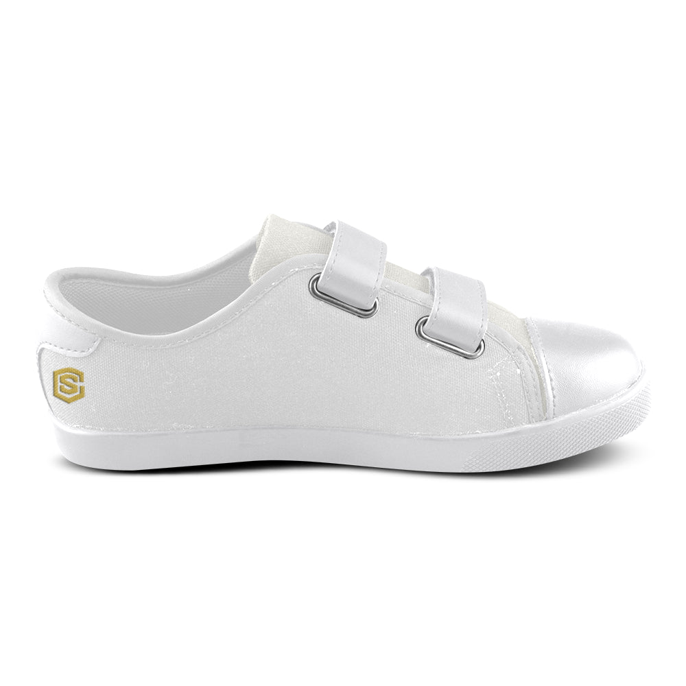 GRAY CANVAS KID SHOES gold logo Velcro Canvas Kid's Shoes (Model 008)