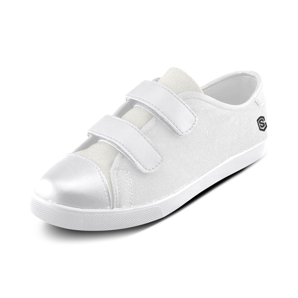 GRAY CANVAS KID SHOES black logo Velcro Canvas Kid's Shoes (Model 008)