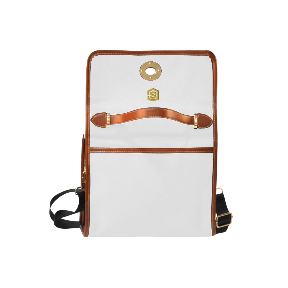 WHITE WATERPROOF CANVAS BAG gold logo Waterproof Canvas Bag/All Over Print (Model 1641)