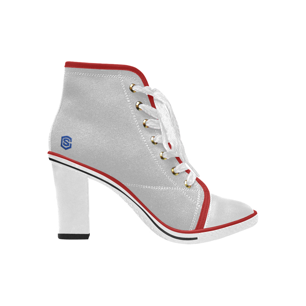 blue logo Women's Lace Up Chunky Heel Ankle Booties (Model 054)