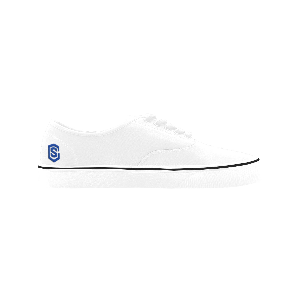 blue logo Classic Women's Canvas Low Top Shoes (Model E001-4)