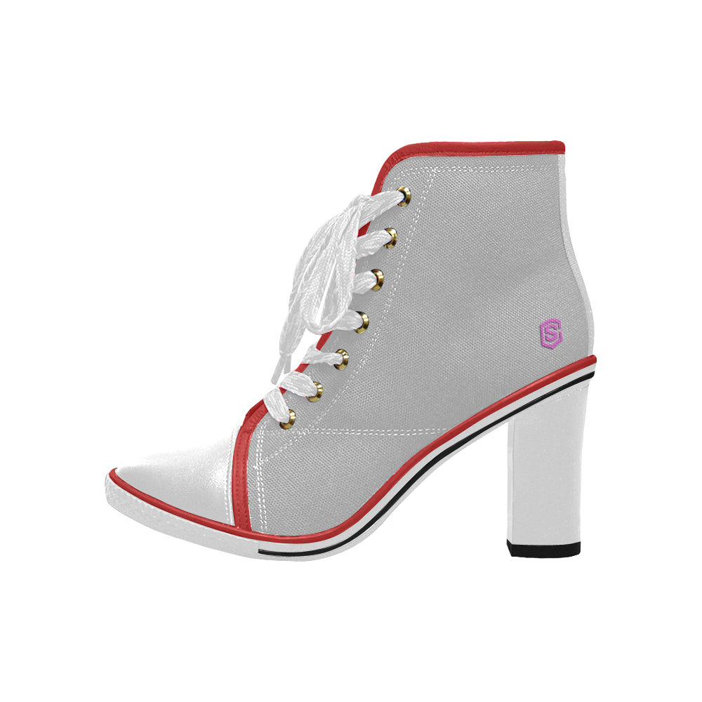 pink logo Women's Lace Up Chunky Heel Ankle Booties (Model 054)