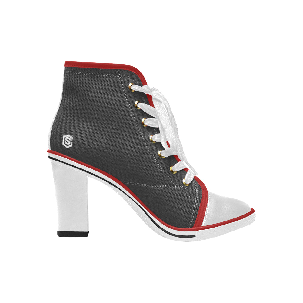 white logo Women's Lace Up Chunky Heel Ankle Booties (Model 054)