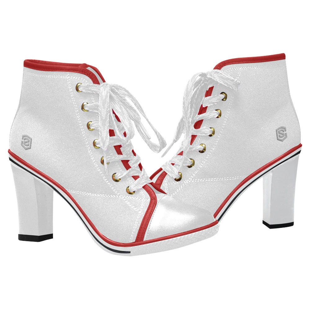 silver logo Women's Lace Up Chunky Heel Ankle Booties (Model 054)