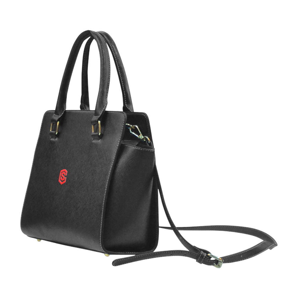 BLACK RIVET SHOULDER HANDBAG red logo Rivet Shoulder Handbag (Model 1645)