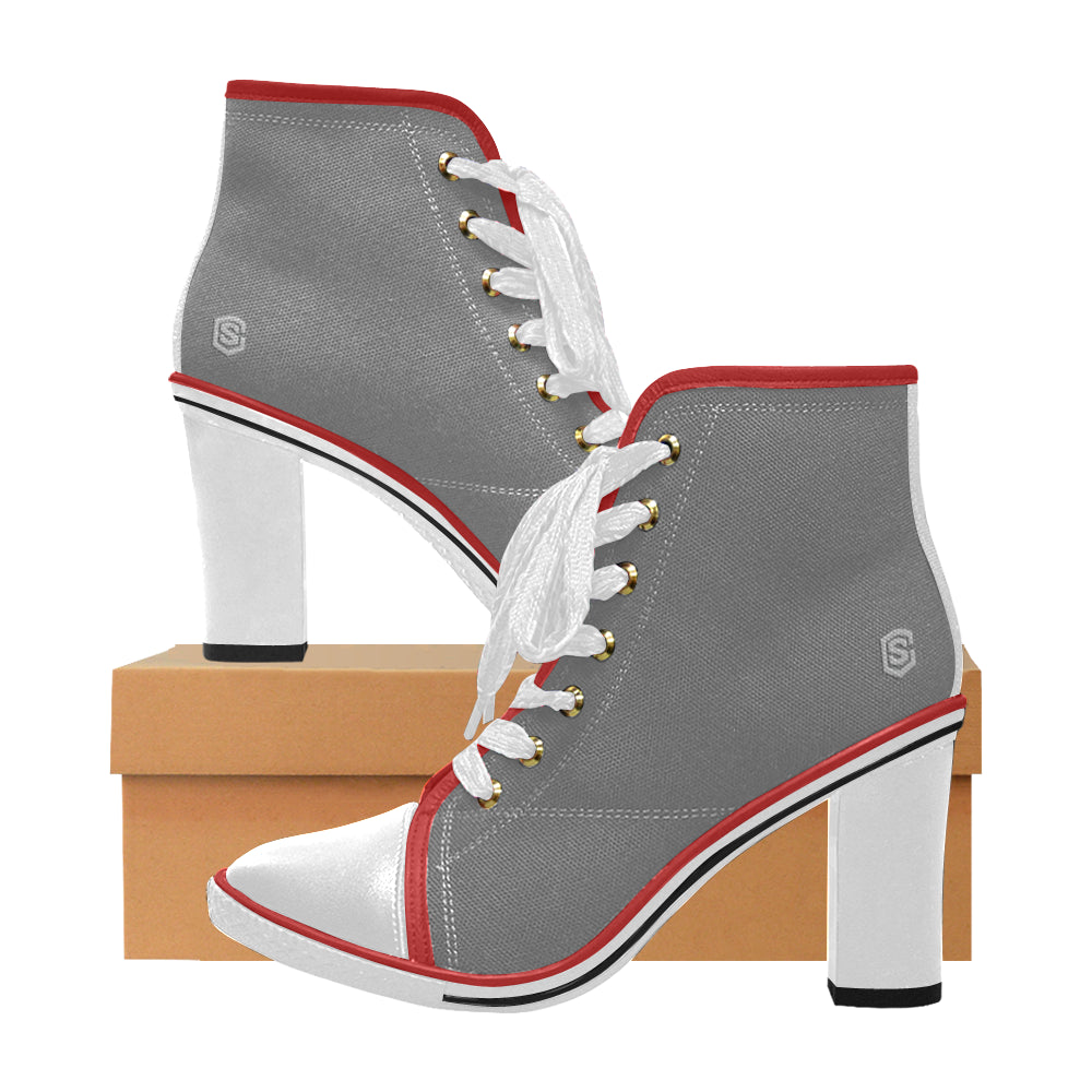 silver logo Women's Lace Up Chunky Heel Ankle Booties (Model 054)