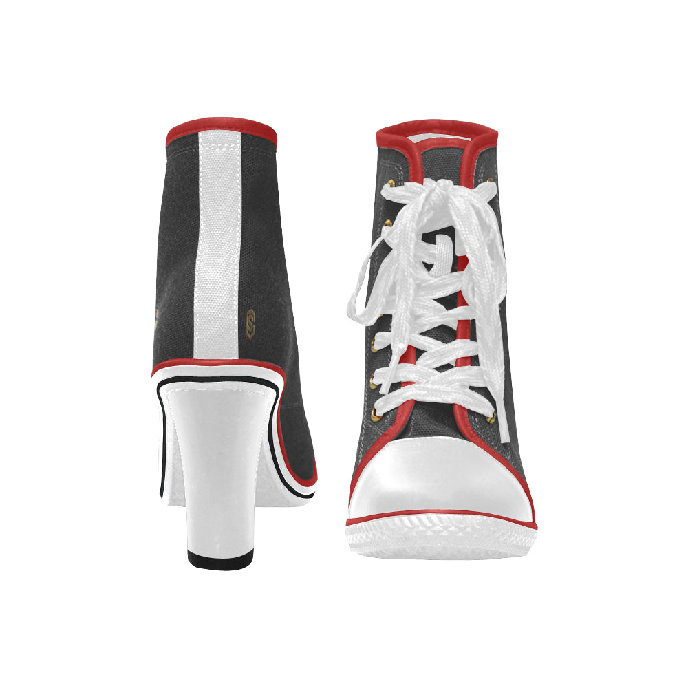 brown logo Women's Lace Up Chunky Heel Ankle Booties (Model 054)