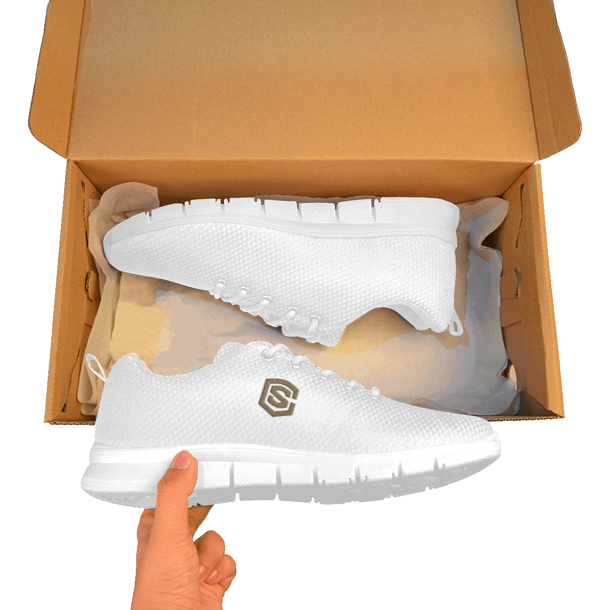 brown logo Women's Breathable Running Shoes (Model 055)