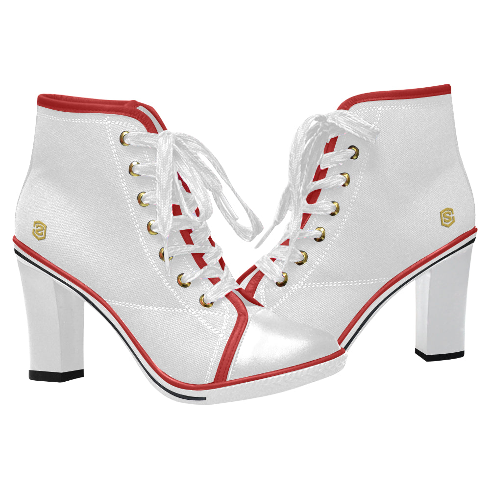 gold logo Women's Lace Up Chunky Heel Ankle Booties (Model 054)