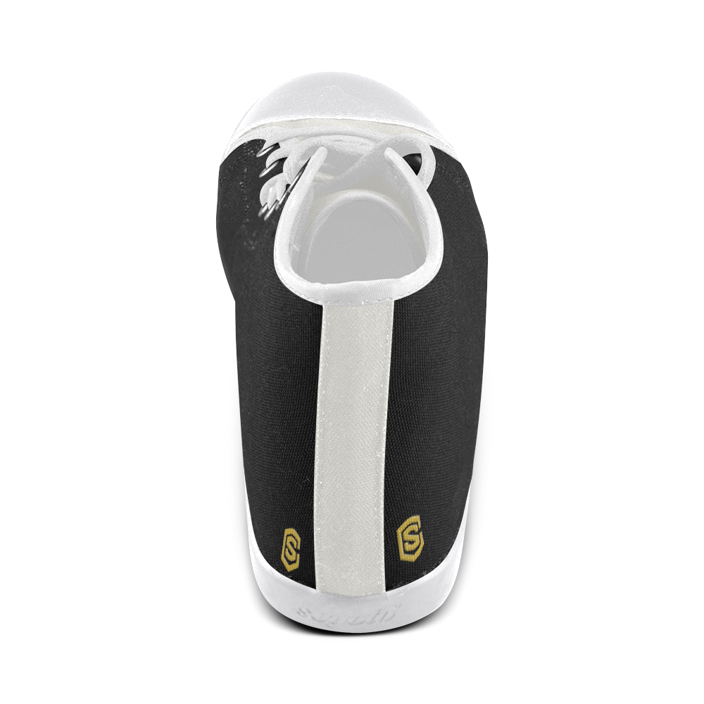 WHITE CANVAS KID SHOES gold logo High Top Canvas Kid's Shoes (Model 002)