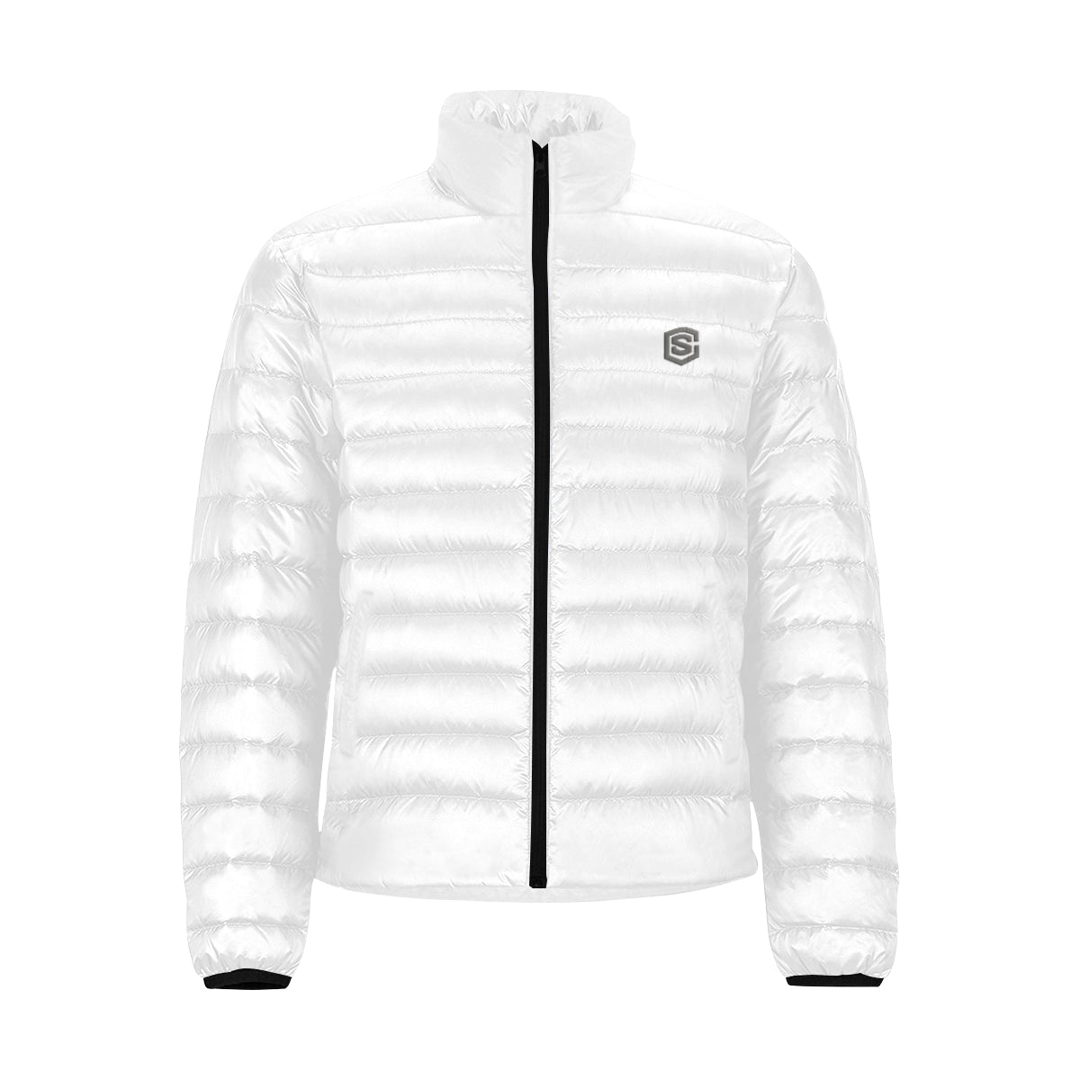 Grey Logo Men's Stand Collar Padded Jacket (Model H41)