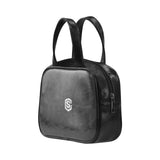 BLACK LEATHER TOP HANDLE HANDBAG  silver logo Leather Top Handle Handbag (Model 1662)