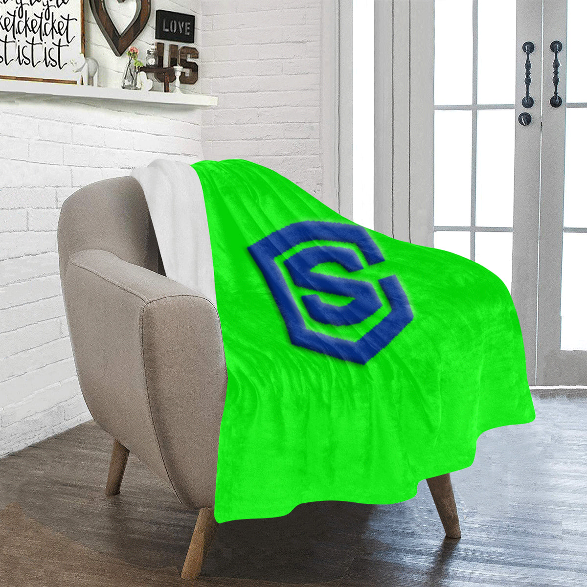 Green Ultra-Soft Micro Fleece Blanket with Blue Logo Ultra-Soft Micro Fleece Blanket 30"x40"